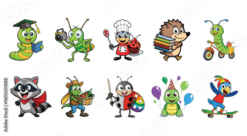 Wallpaper Mural Cartoon animals engaged in various activities illustration Torontodigital.ca