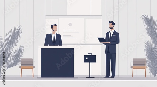 Wallpaper Mural Businessmen at reception desk, modern office, discussion Torontodigital.ca