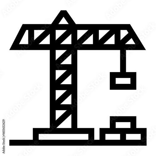 Icono de industria pesada. Grúa levantando bloques de acero. Operaciones de gran escala y fuerza industrial. Ilustración vectorial 