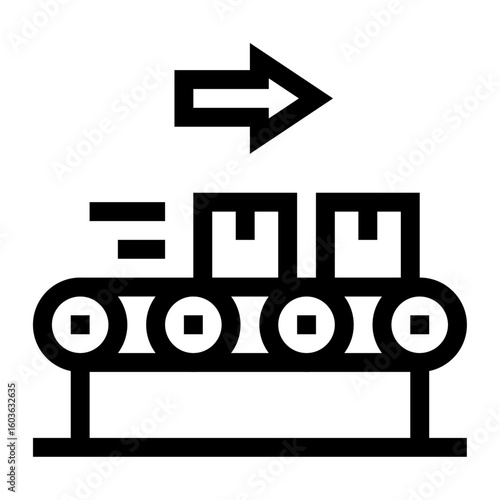 Icono de cinta transportadora. Banda con cajas en movimiento. Automatización logística y flujo continuo de producción. Ilustración vectorial 