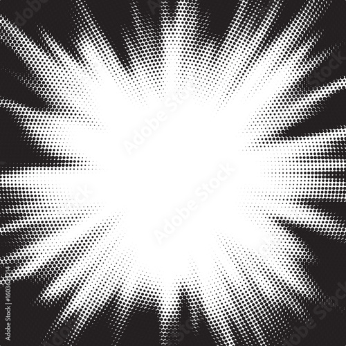 Sun rays Radial halftone background. Greyscale radial abstract comic pattern. Vector explosion abstract lines texture.  Vector illustration.