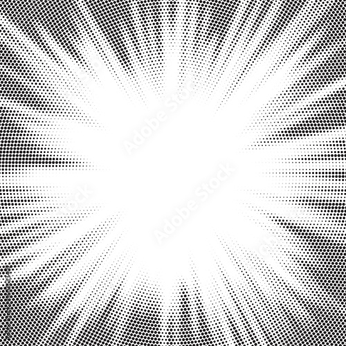 Sun rays Radial halftone background. Greyscale radial abstract comic pattern. Vector explosion abstract lines texture.  Vector illustration.
