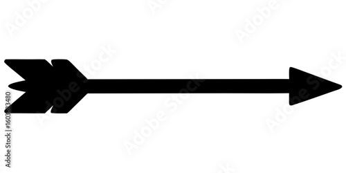 A unique black vector arrow divider with feathered ends sits sharply on a white canvas, ideal for motivational posters