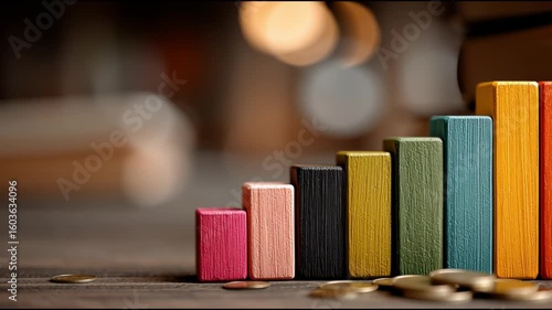 Conceptual Image of Financial Growth and Educational Investment with Bar Chart Blocks, Coins, and Books