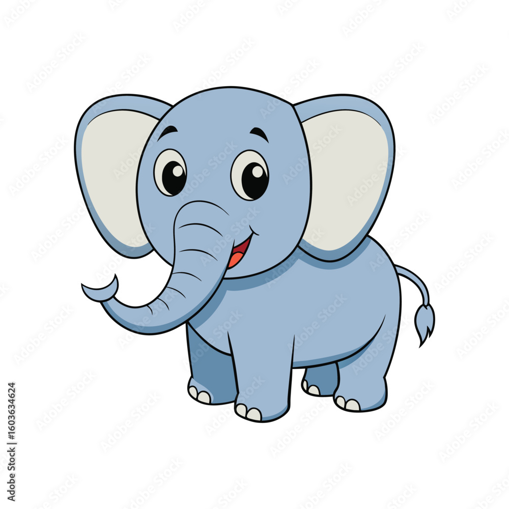 Obraz premium Cute cartoon elephant with a happy smile vector illustration isolated on white background