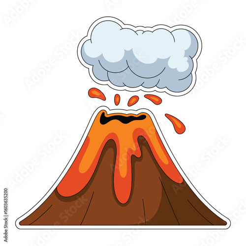 Cartoon volcano erupting with lava and smoke