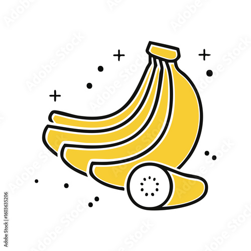 Modern Icon of Ripe Yellow Banana and its Slice - AI Generated