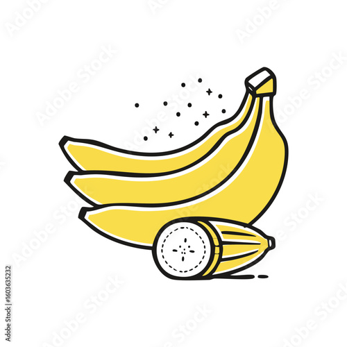 Icon of Ripe Yellow Banana with a Slice - AI Generated