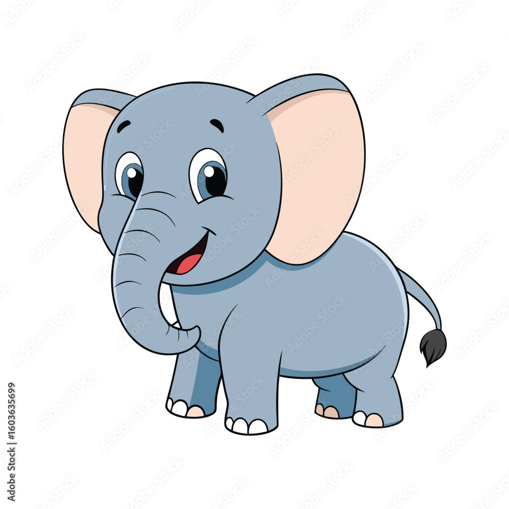 Obraz premium Cute cartoon elephant with a happy smile vector illustration isolated on white background