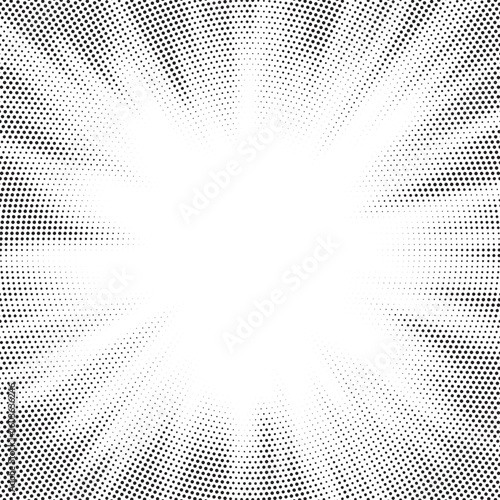 Sun rays Radial halftone background. Greyscale radial abstract comic pattern. Vector explosion abstract lines texture.  Vector illustration.