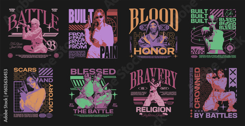 Urban Streetwear T-shirt Design Bundle, Warrior Collection Poster, Graphic Tee Print Pack, Diverse Urban Graphics Set