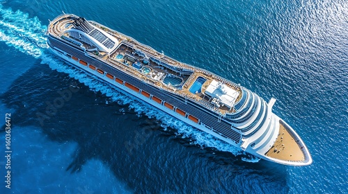 Luxury cruise ship on blue water