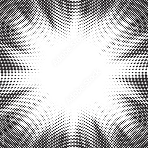 Sun rays Radial halftone background. Greyscale radial abstract comic pattern. Vector explosion abstract lines texture.  Vector illustration.