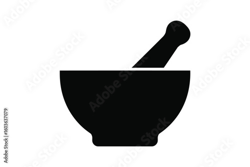 Black silhouette of a mortar and pestle icon