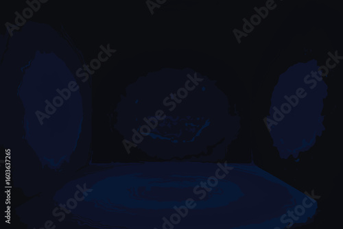 Mysterious deep blue interior space with swirling patterns evoking an imaginary realm