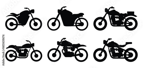 Collection of six black motorcycle silhouettes