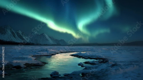 Wallpaper Mural This stunning image showcases the captivating Northern Lights illuminating a chilly landscape, where glaciers and serene waters reflect the colors of the aurora, invoking awe and wonder. Torontodigital.ca