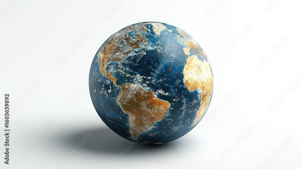 Fototapeta premium Earth globe, 3D model, white background, for education or science