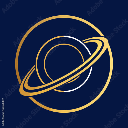 Navy Circle with Golden Orbit Rings Tech Finance Business Icon Vector