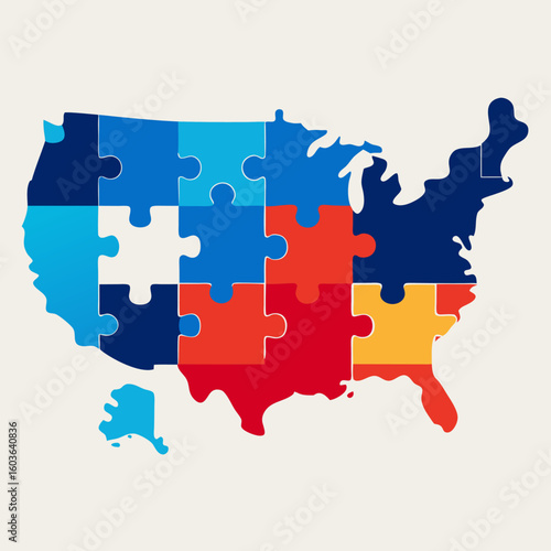 Puzzle pieces USA map colors business solution vector