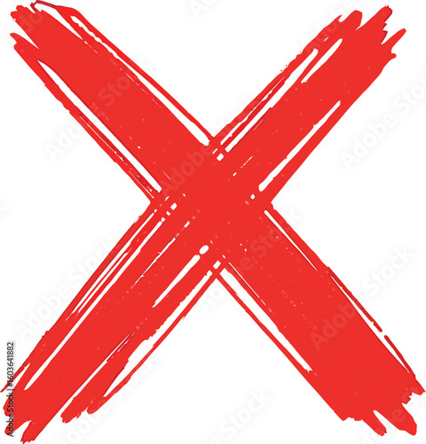 A prominent red x mark with rough edges displayed against a transparent checkered background view