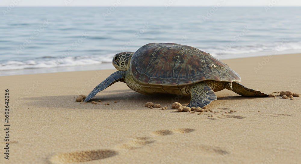 Obraz premium Sea turtle on sandy beach