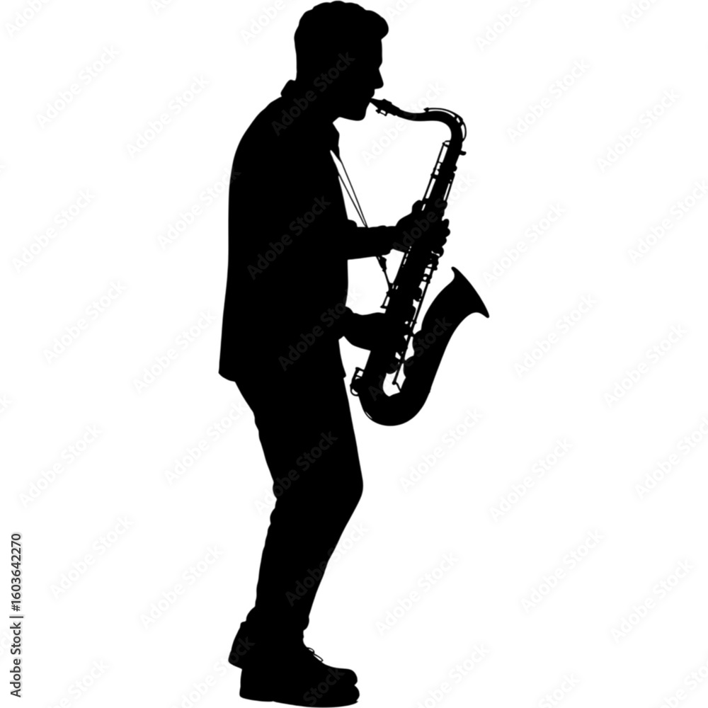 Naklejka premium Standing Musician Silhouette Playing Saxophone