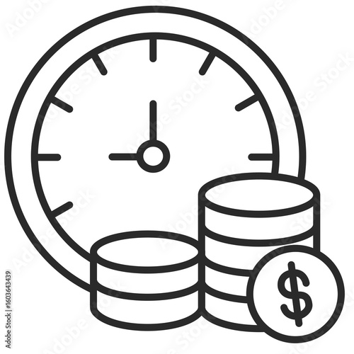 Clock and Coins Icon Illustration
