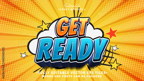 3d cartoon style get ready bold text effect.typhography logo