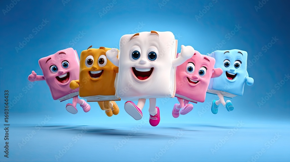 Obraz premium Cartoonish square characters jumping