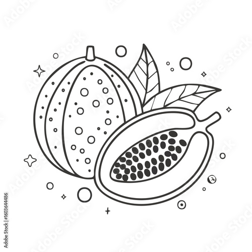 Black and White Outline Icon of Papaya Fruit - AI Generated