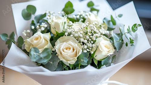 Cream colored rose bouquet arrangement