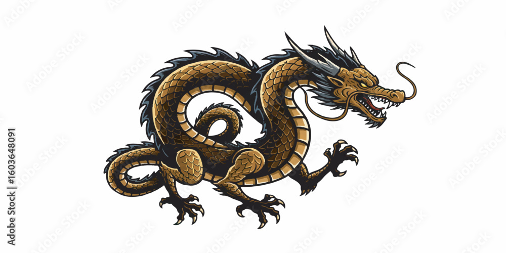 Obraz premium High-quality vector illustration of a fantasy dragon with intricate details, sharp outlines, and soft gradients