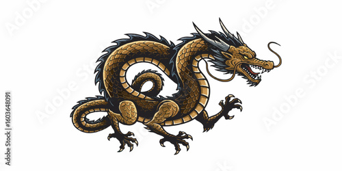 High-quality vector illustration of a fantasy dragon with intricate details, sharp outlines, and soft gradients