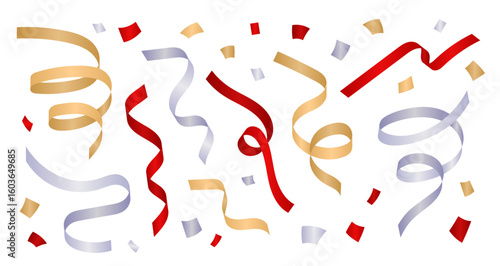 紙吹雪とリボンのカラフルなイラスト(ベクター 編集可能 お祝い)