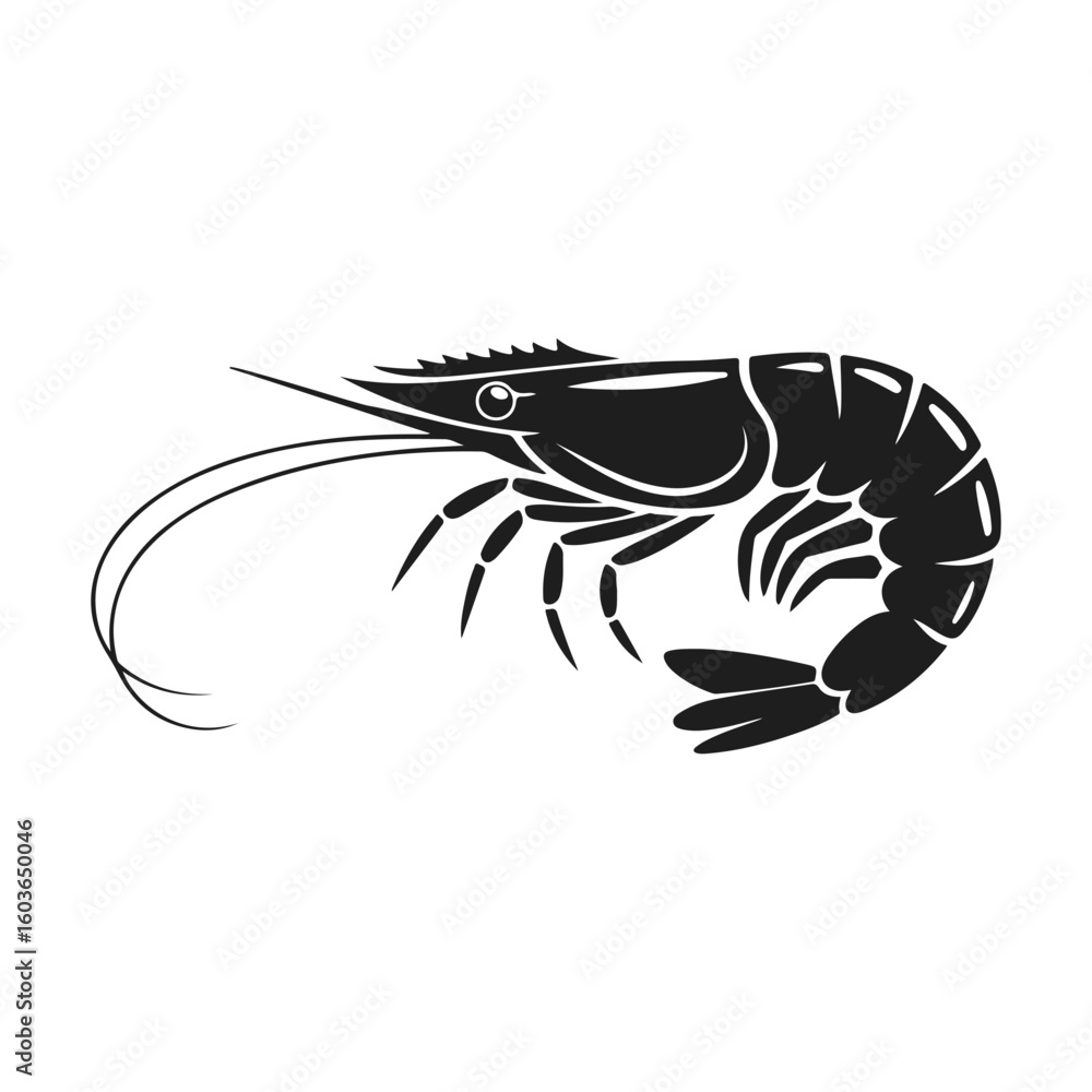 Fototapeta premium Prawn seafood black logo silhouette