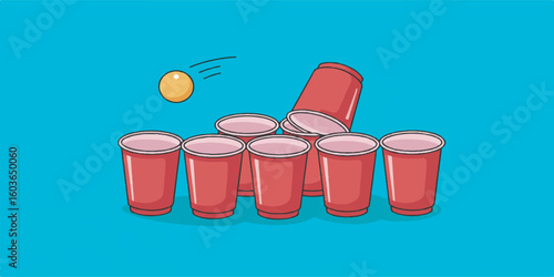 Beer Pong Vector Illustration in Flat Style