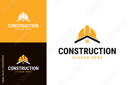 Construction helmet house logo design template vector symbol illustration