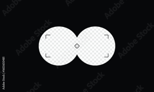 Binoculars spy view. Telescope aim sight, periscope lens view. Vector isolated illustration . EPS 10 . 