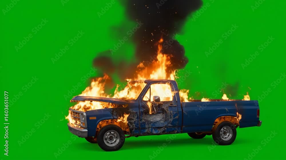 Car Radiator Exploding Animated An exploded burning car is burning, the car is burning in slow motion ...