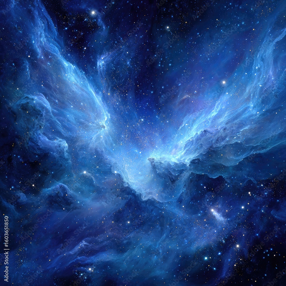 Fototapeta premium Celestial nebula, vibrant blue hues, cosmic dust