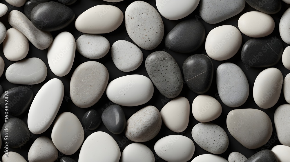White and gray pebbles on black background. 3d illustration White and gray pebbles on black background. 3d illustration