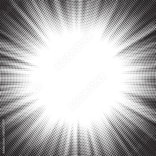 Sun rays Radial halftone background. Greyscale radial abstract comic pattern. Vector explosion abstract lines texture.  Vector illustration.