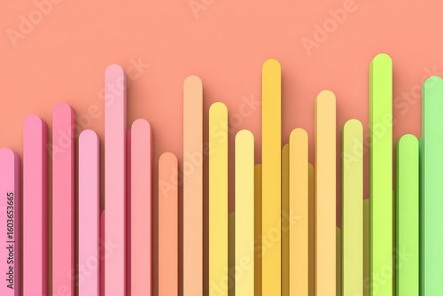 Colorful, 3D bar graph on peach background