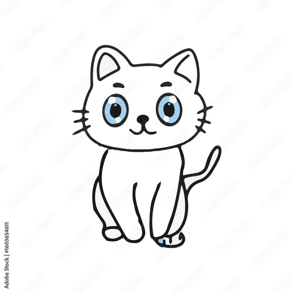 Fototapeta premium Kawaii white cat different poses illustration design. animal cat element