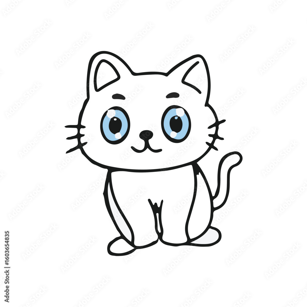Obraz premium Kawaii white cat different poses illustration design. animal cat element