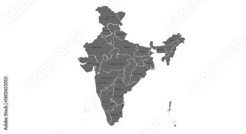 Detailed political map of India showing its states and union territories boundaries