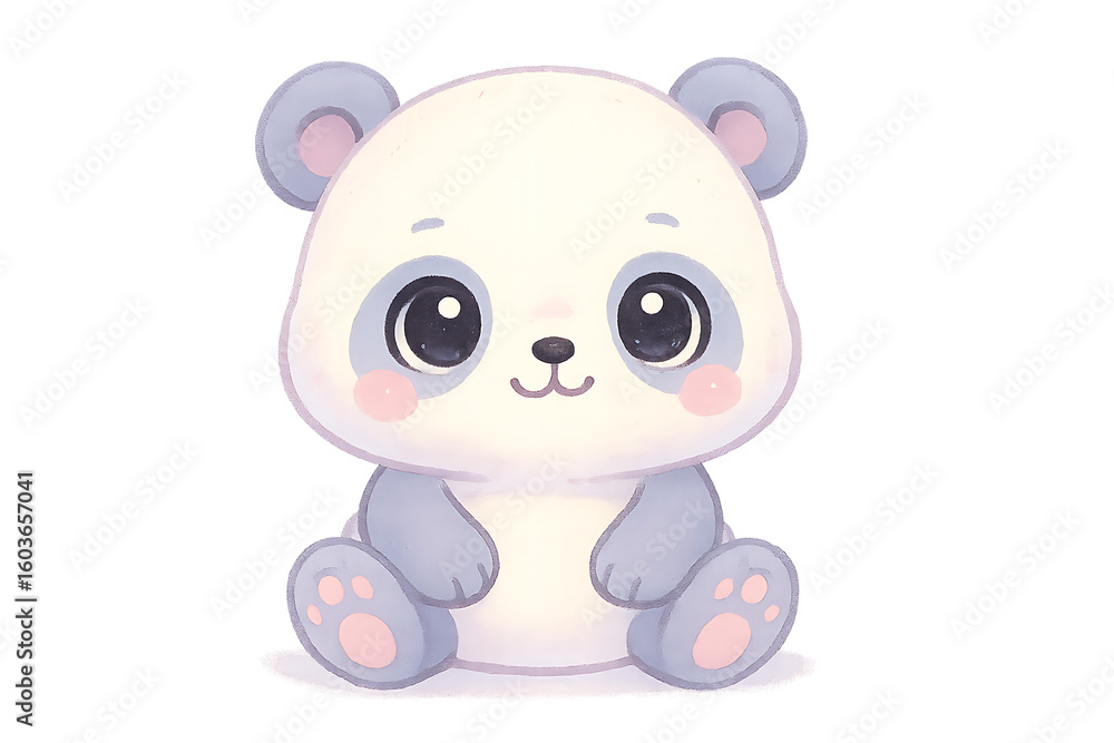 Fototapeta premium Adorable baby panda sitting with big eyes and blush cheeks