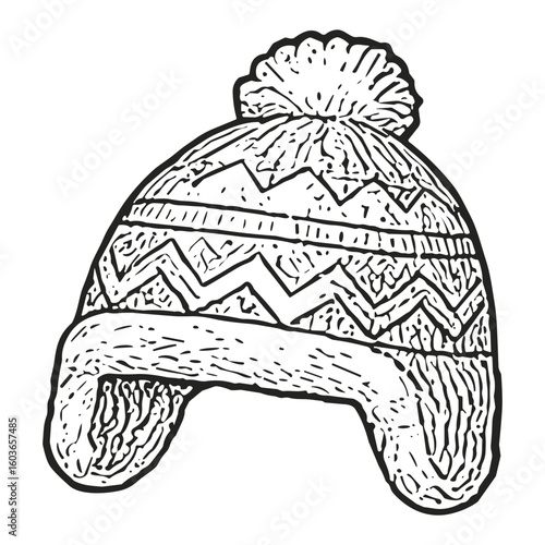 Zigzag Earflap Pom Beanie