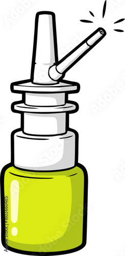Cartoon Nasal Spray Bottle with Angled Nozzle and Yellow Liquid